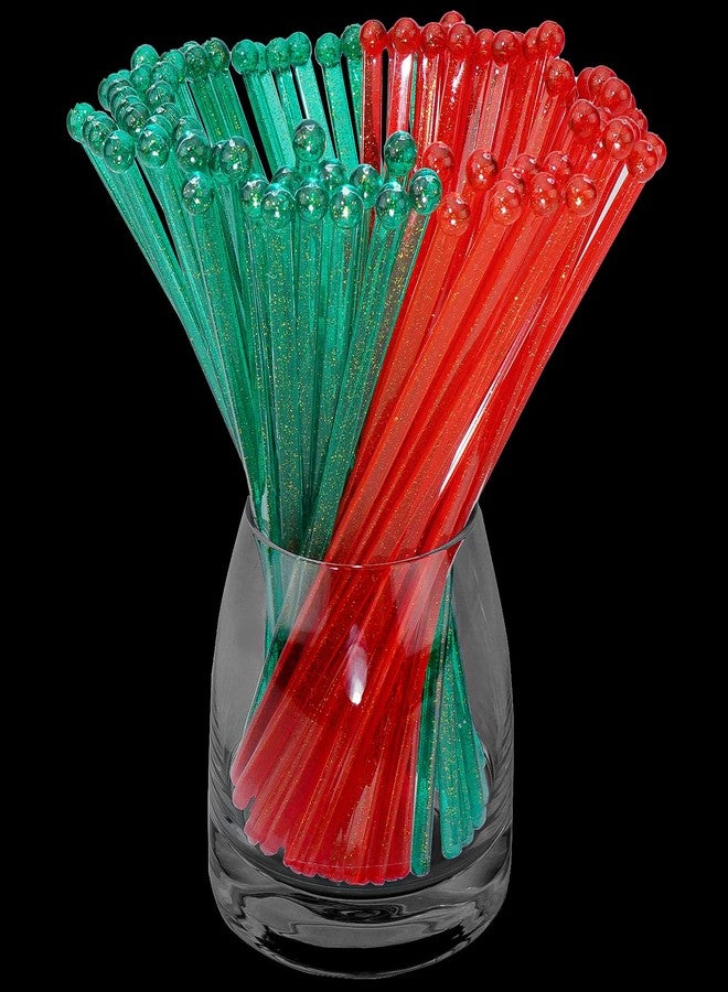 hapray 100-PCS Christmas Green and Red Glitter Plastic Swizzle Sticks, Crystal Cake Pops, Cocktail Coffee Drink Stirrers, Stir Sticks, 7.24 Inch - Image 1